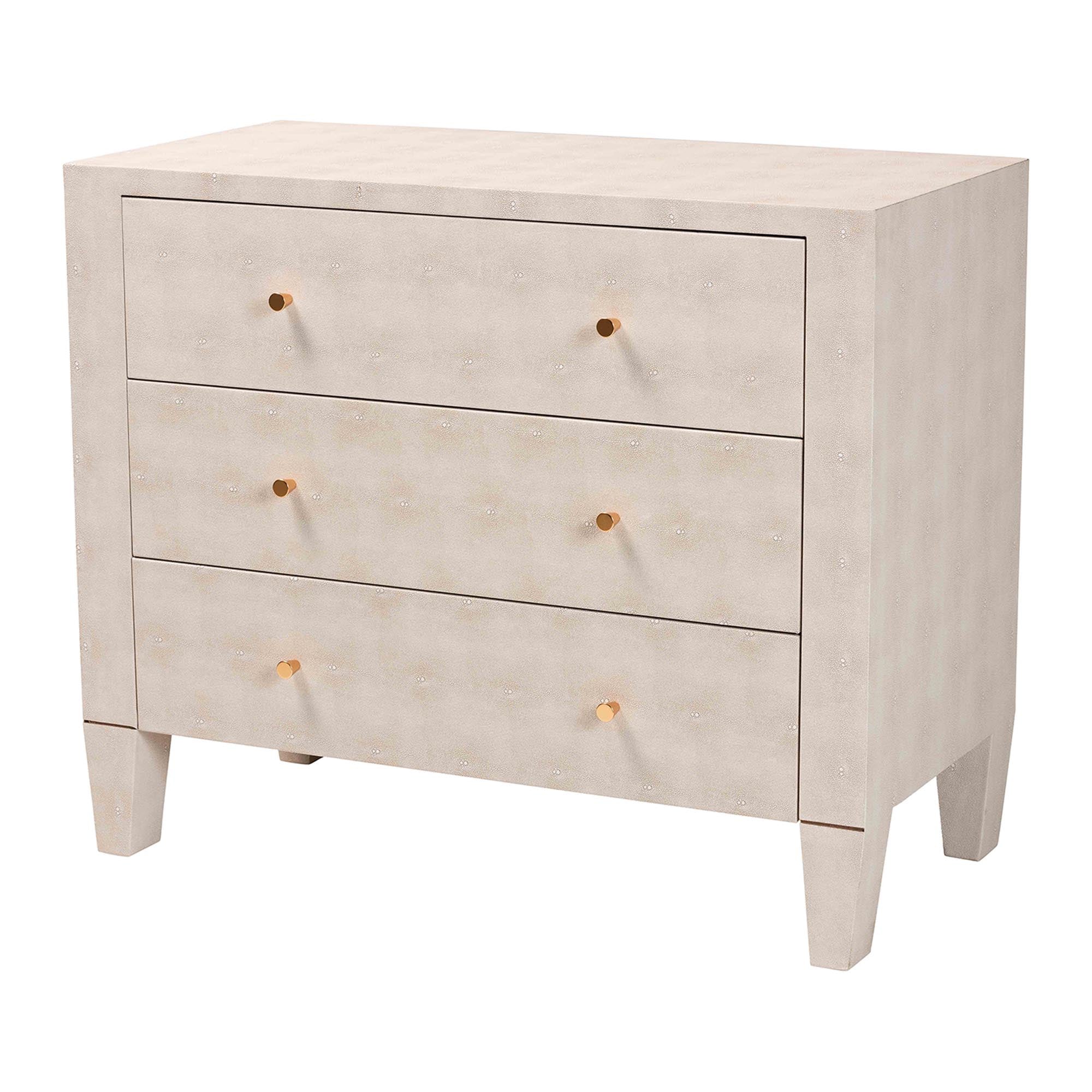 Leyna Modern Beige Faux Shagreen 3-Drawer Storage Cabinet