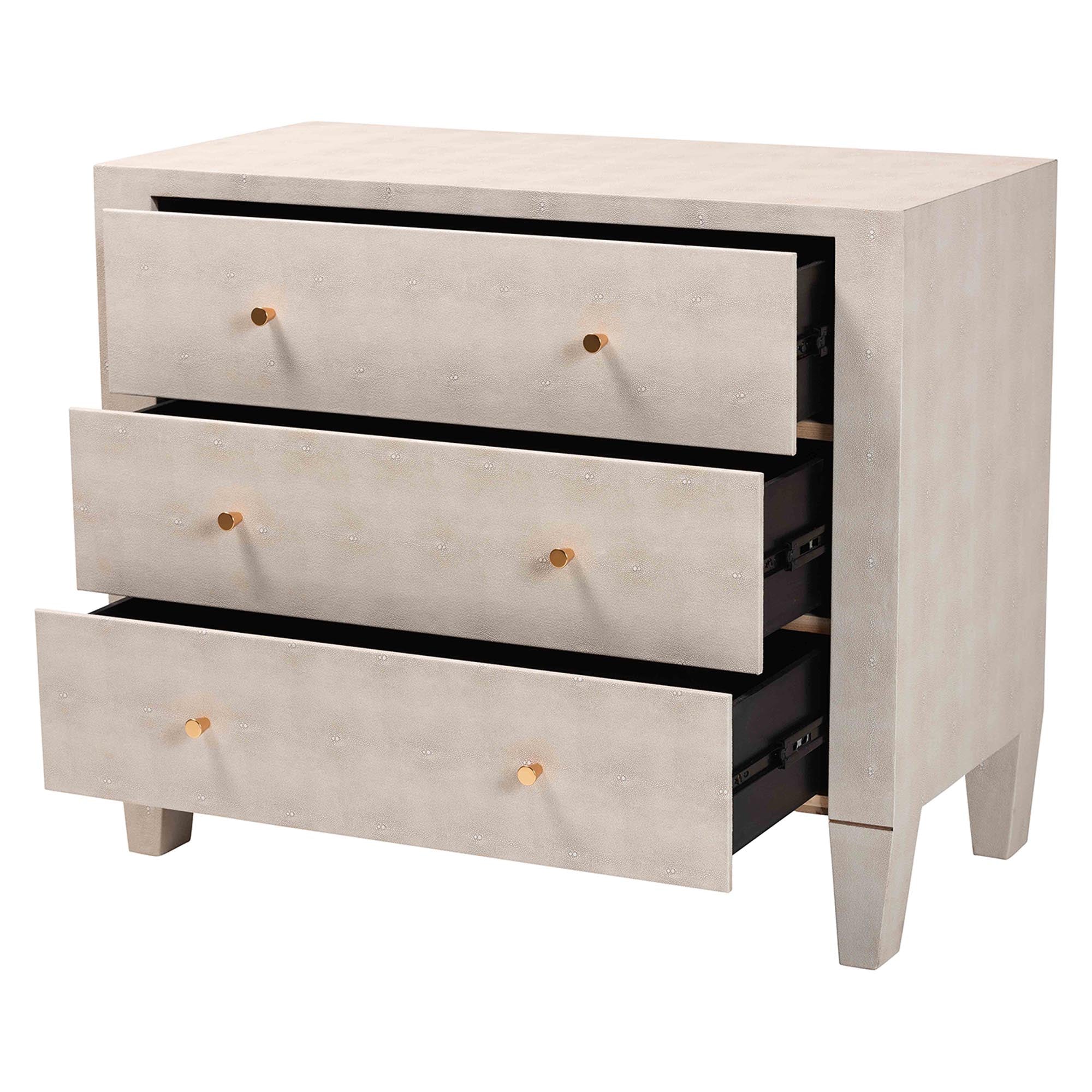 Leyna Modern Beige Faux Shagreen 3-Drawer Storage Cabinet