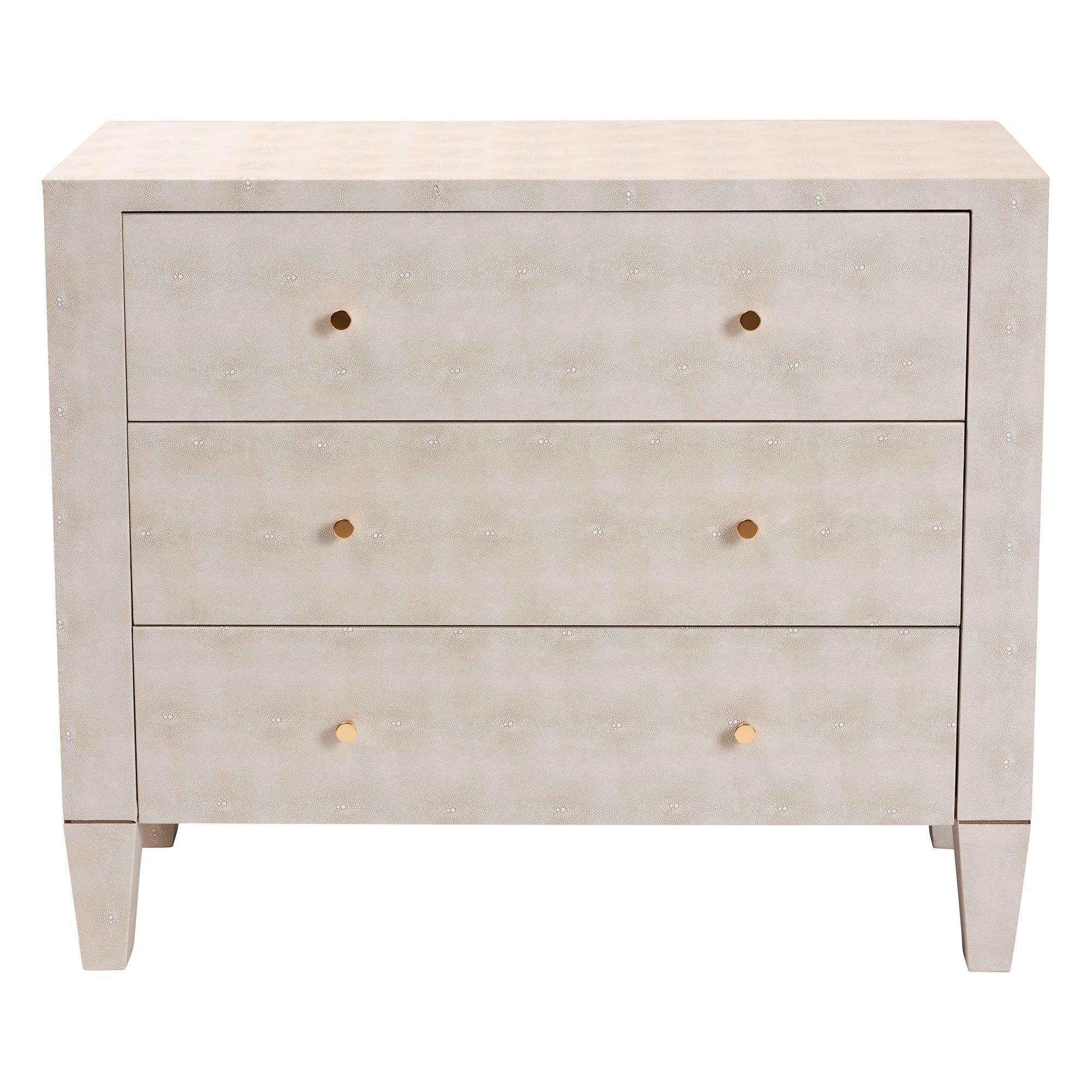 Leyna Modern Beige Faux Shagreen 3-Drawer Storage Cabinet