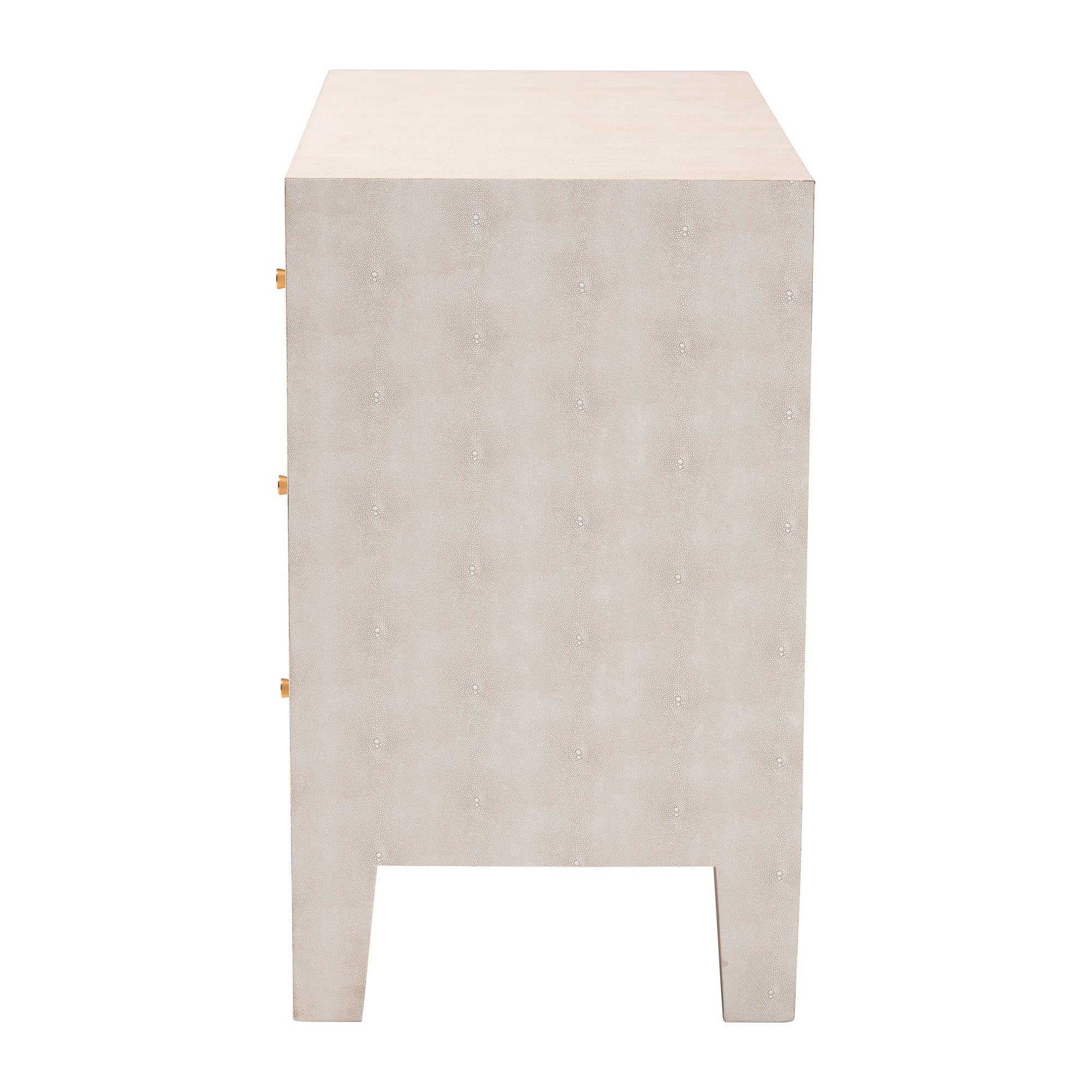 Leyna Modern Beige Faux Shagreen 3-Drawer Storage Cabinet