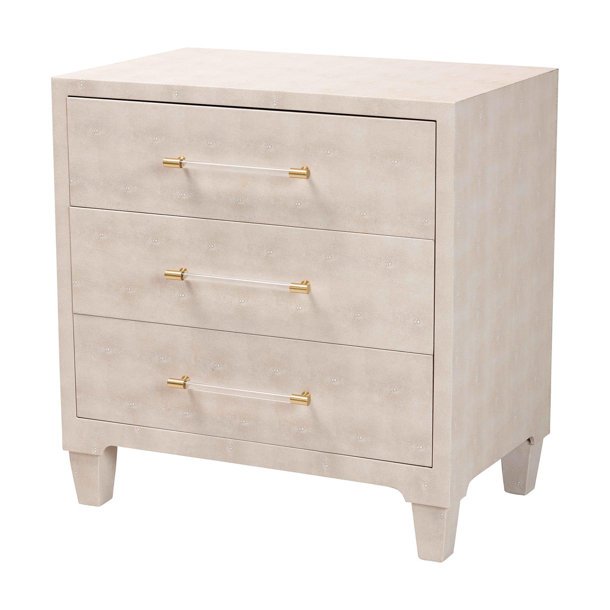 Nira Modern Beige Faux Shagreen 3-Drawer Storage Cabinet