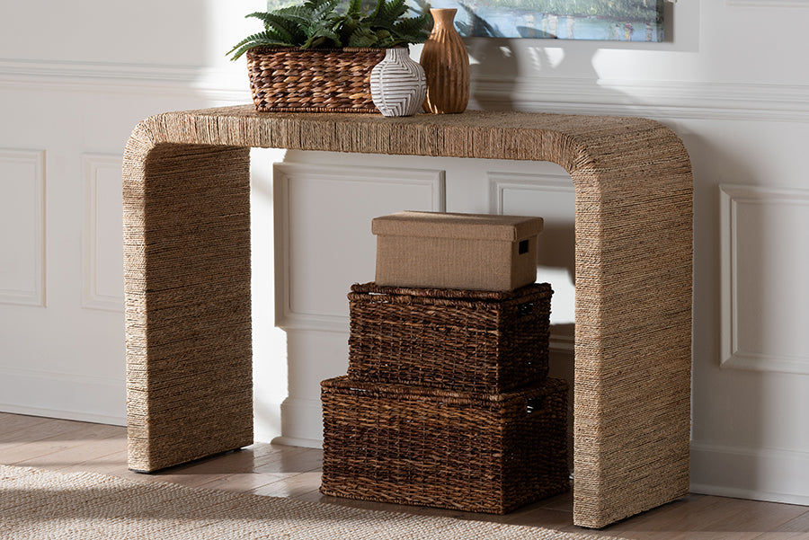 Eviana Japandi Natural Seagrass Waterfall Console Table