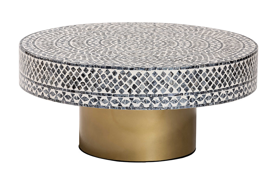 Idra Coastal Black and White Mother of Pearl Capiz Shell Coffee Table