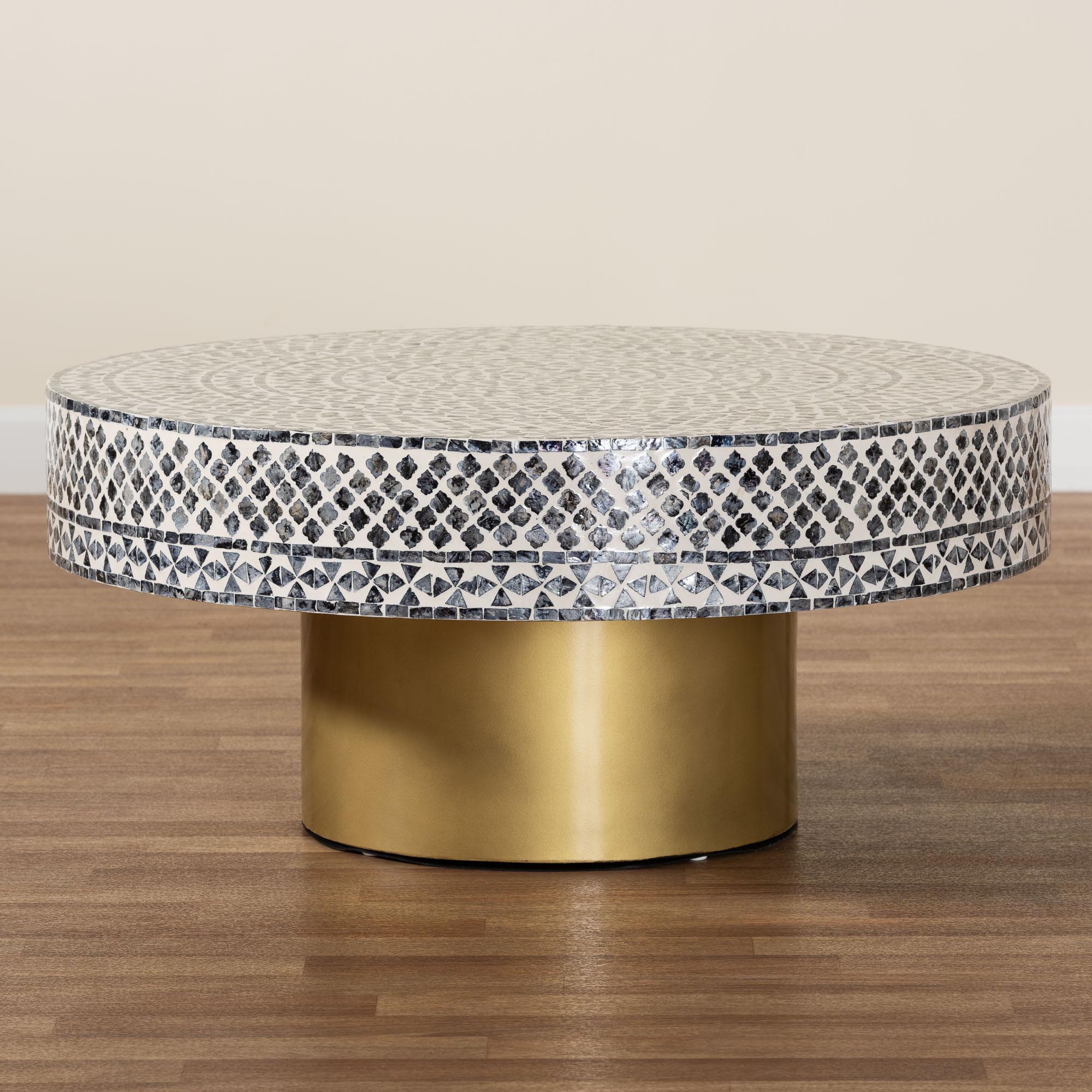Idra Coastal Black and White Mother of Pearl Capiz Shell Coffee Table