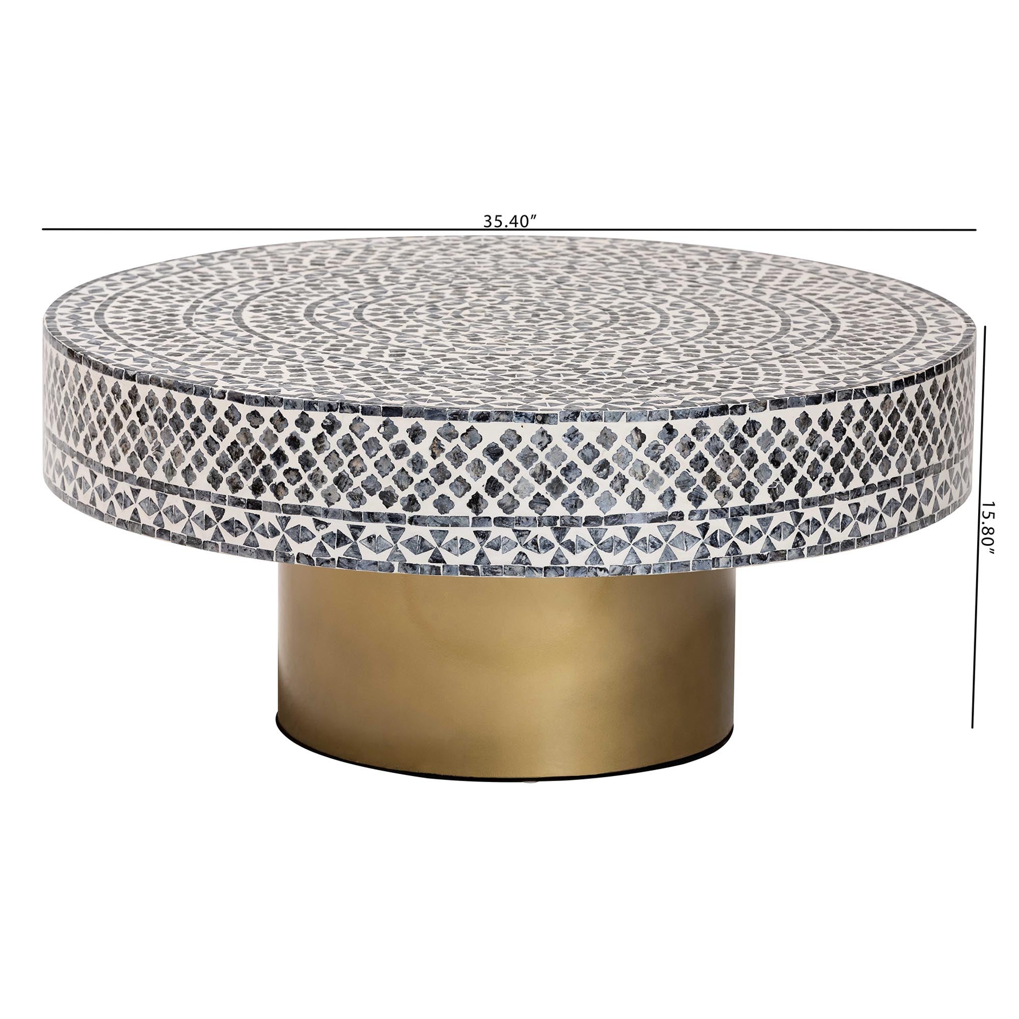 Idra Coastal Black and White Mother of Pearl Capiz Shell Coffee Table