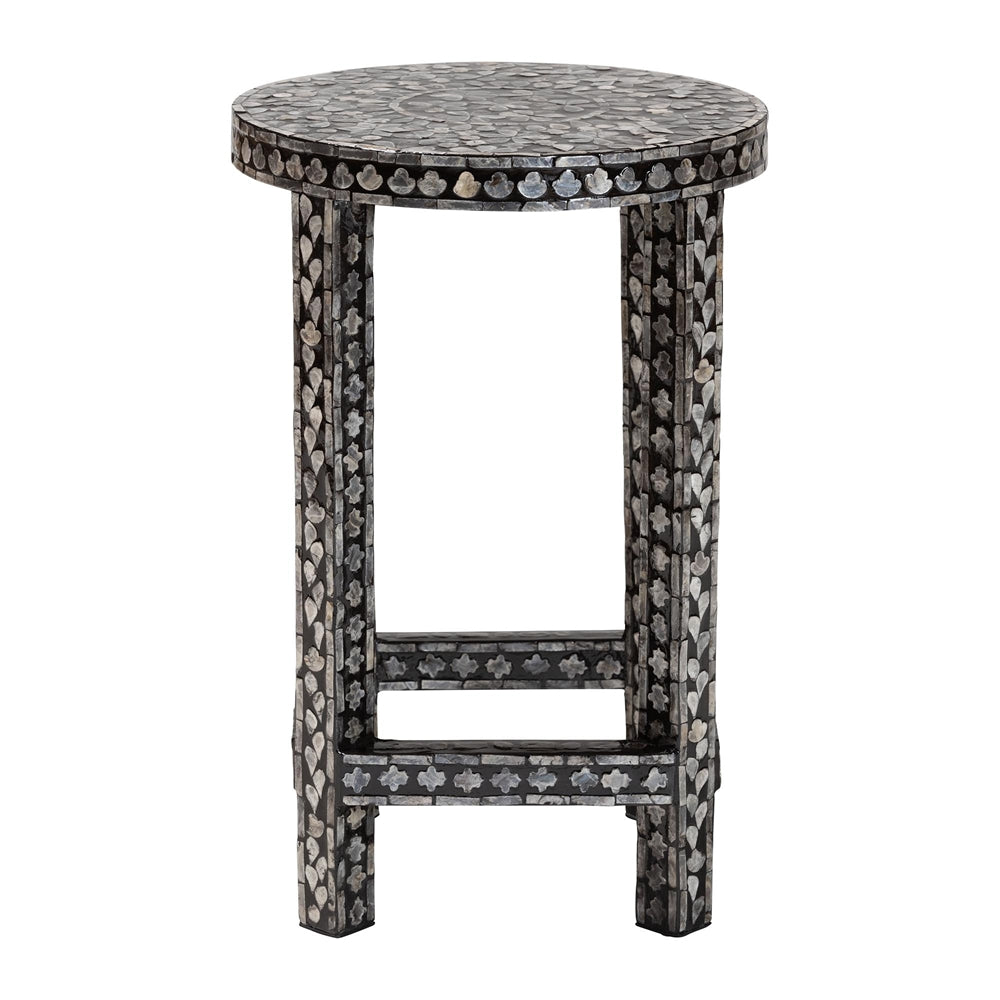 Elara Coastal Black and White Mother of Pearl Capiz Shell End Table