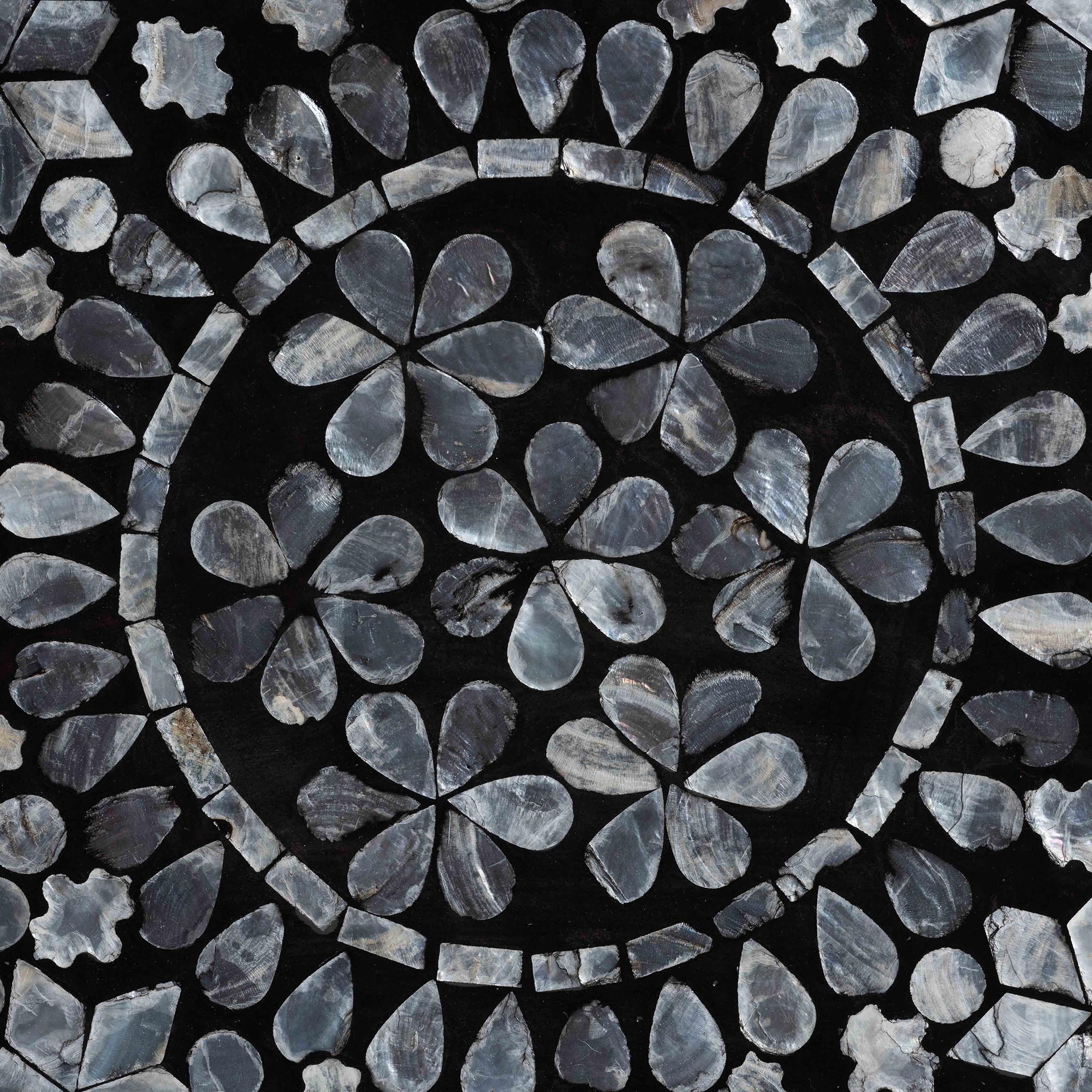Elara Coastal Black and White Mother of Pearl Capiz Shell End Table