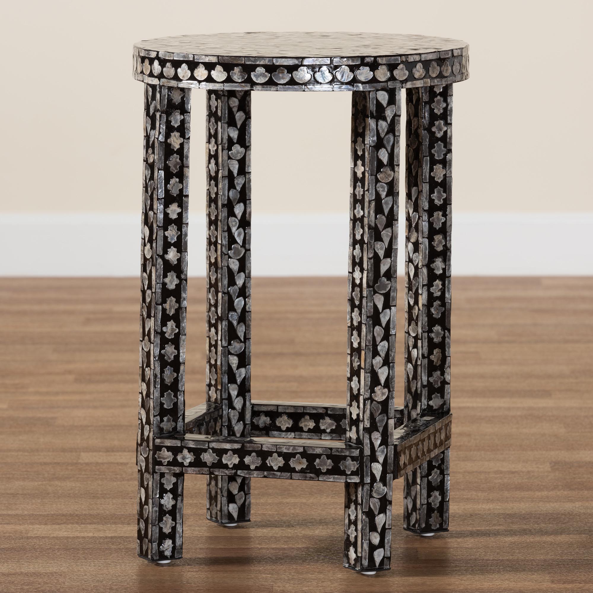 Elara Coastal Black and White Mother of Pearl Capiz Shell End Table