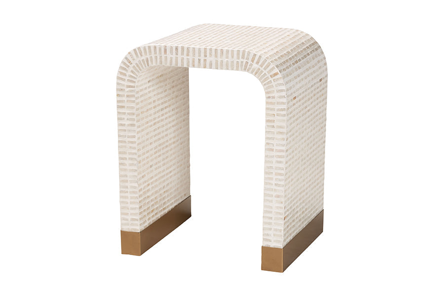 bali & pari Carlyn Coastal Beige and White Mother of Pearl Capiz Shell 3-Piece Accent Table Set