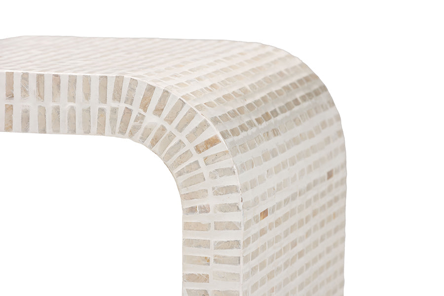 bali & pari Carlyn Coastal Beige and White Mother of Pearl Capiz Shell 3-Piece Accent Table Set