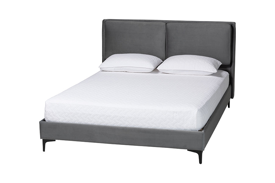 Etienne Modern Slate Grey Velvet Queen Platform Bed