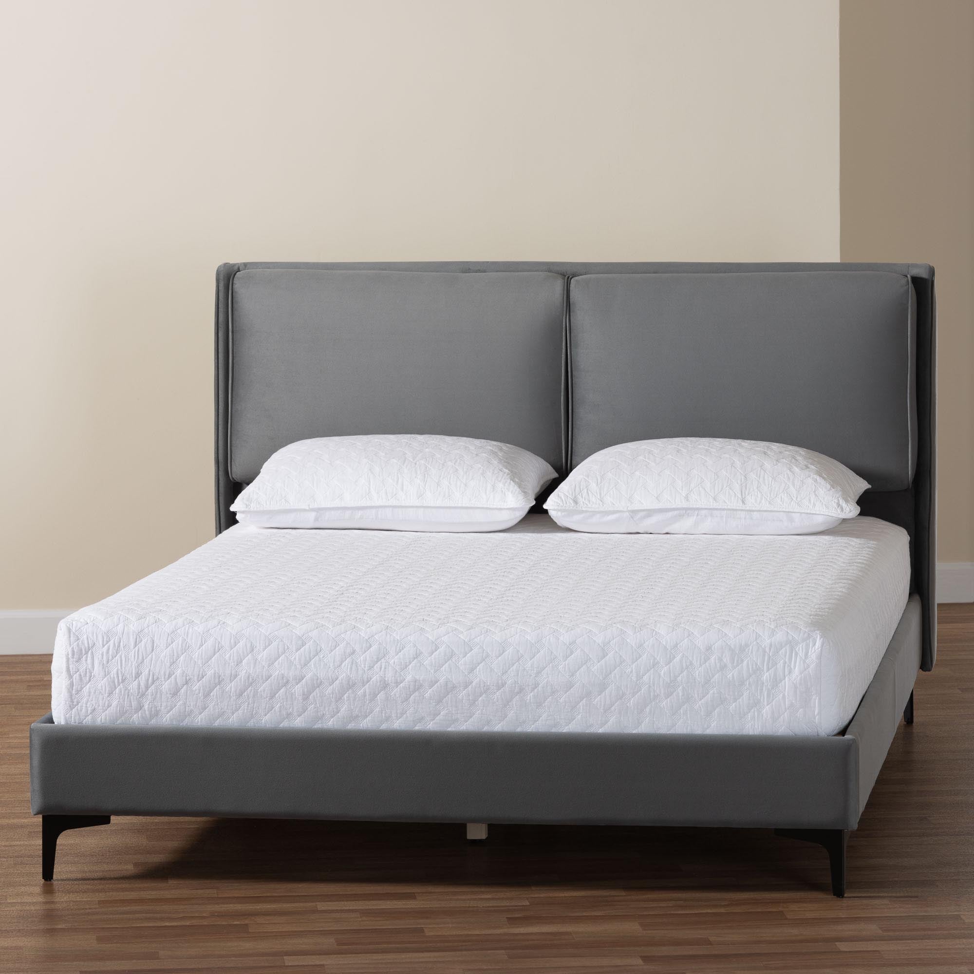 Etienne Modern Slate Grey Velvet Queen Platform Bed