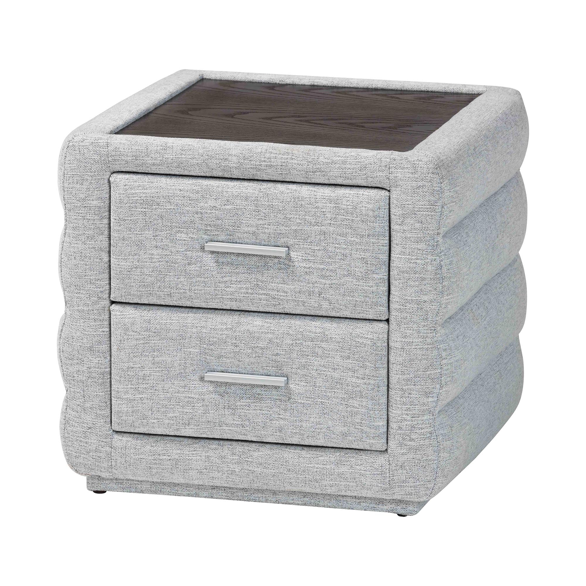 Cadmus Modern Light Grey Channel-Tufted Fabric 2-Drawer Nightstand