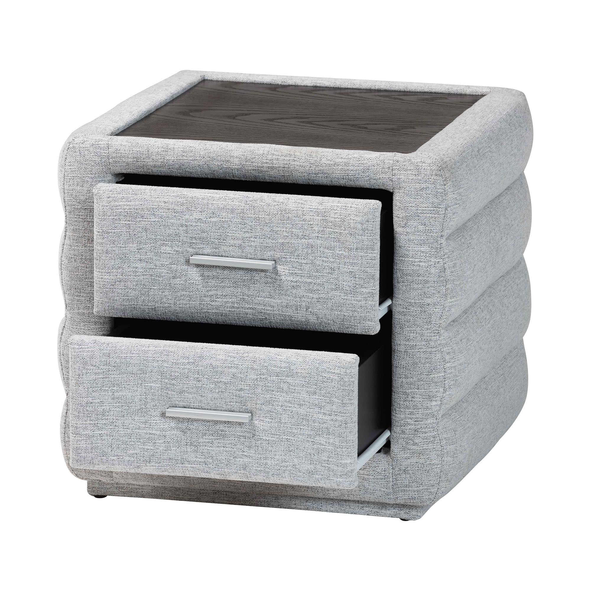 Cadmus Modern Light Grey Channel-Tufted Fabric 2-Drawer Nightstand