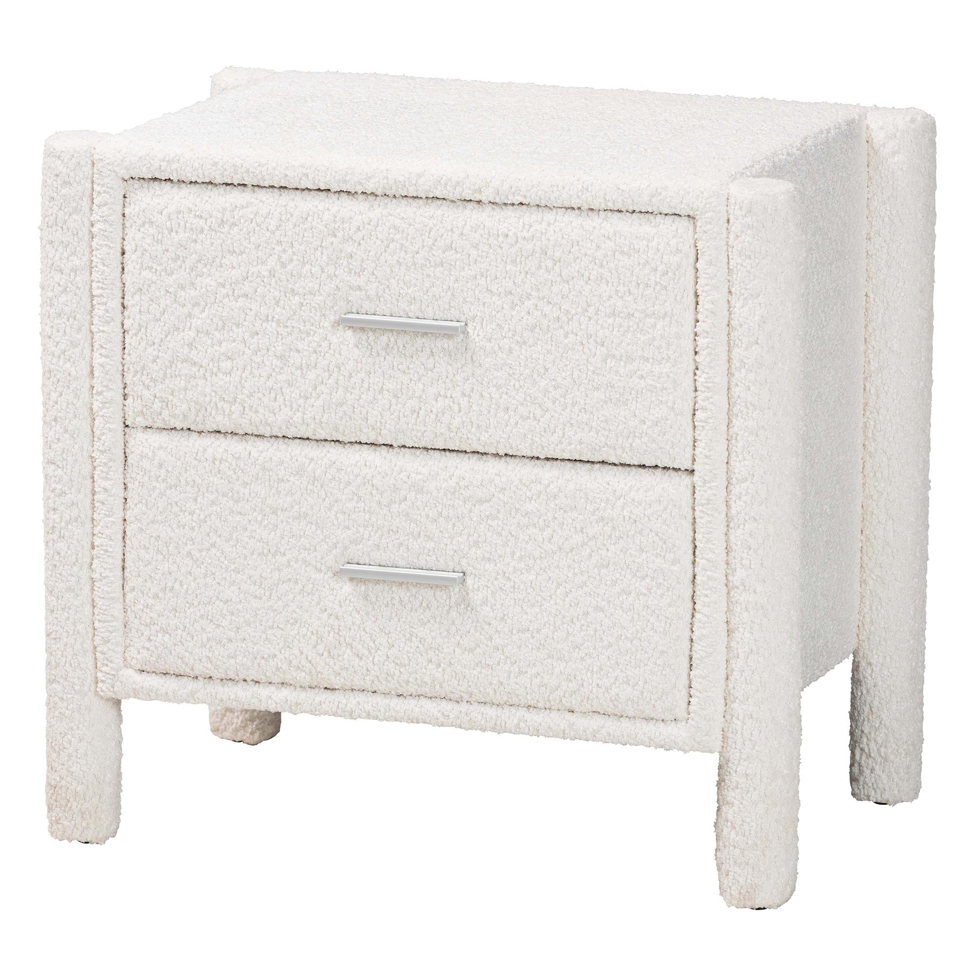 Laria Modern White Teddy-Bear Fabric 2-Drawer Nightstand