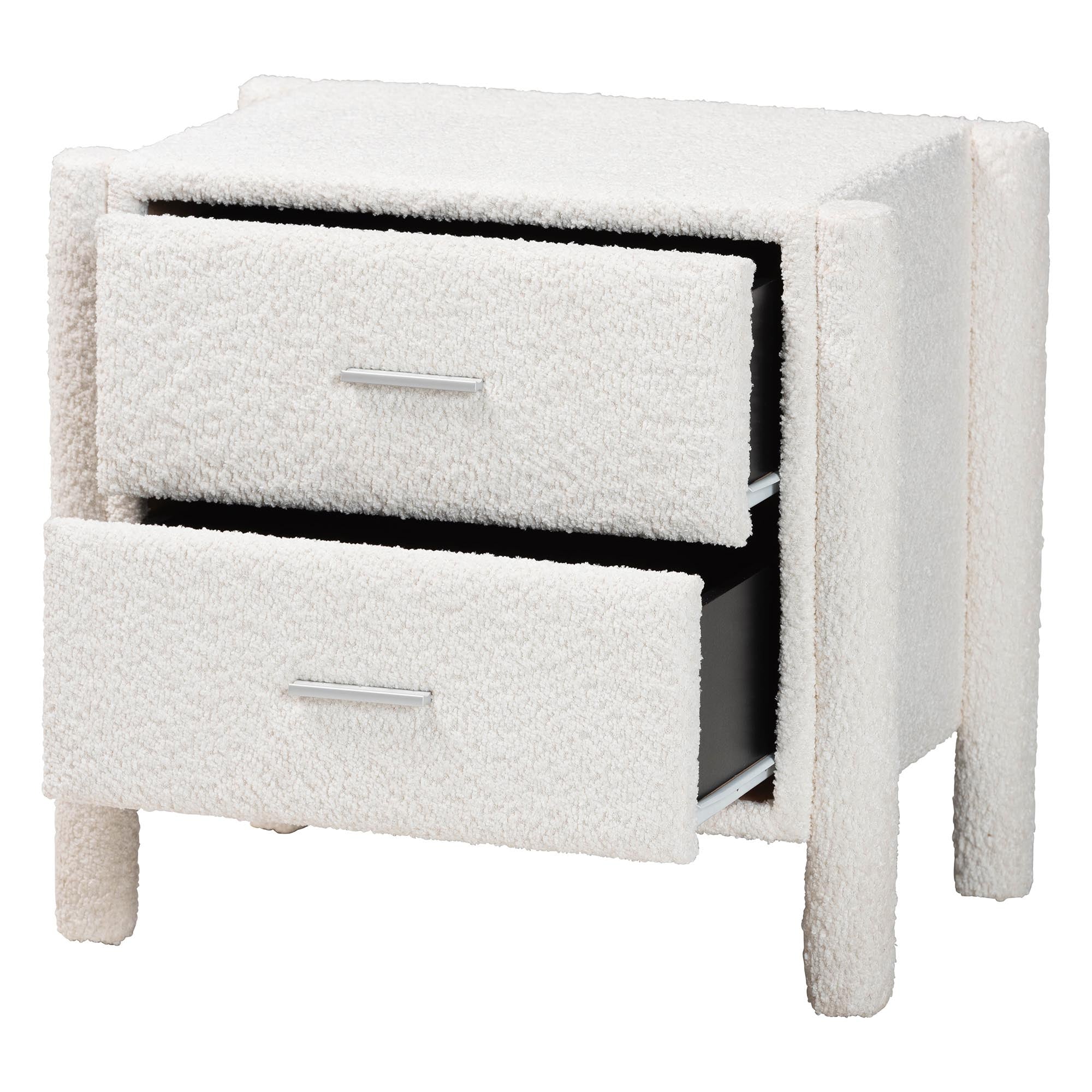 Laria Modern White Teddy-Bear Fabric 2-Drawer Nightstand