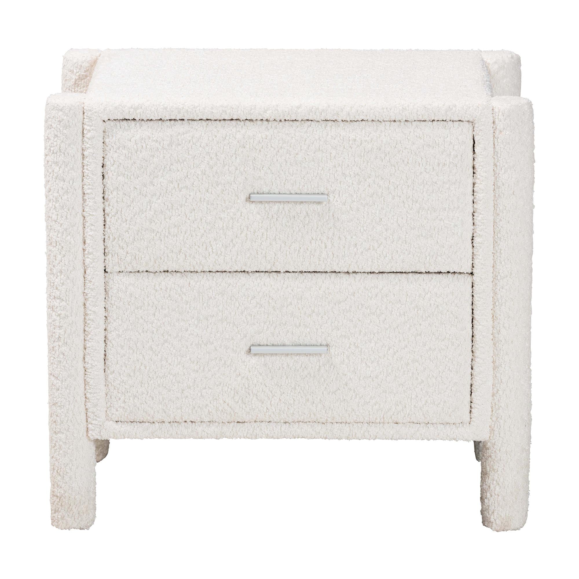 Laria Modern White Teddy-Bear Fabric 2-Drawer Nightstand