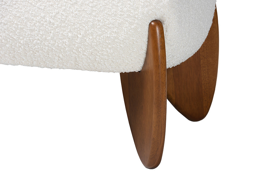 Vinicio Mid-Century Modern Cream Boucle Accent Bench