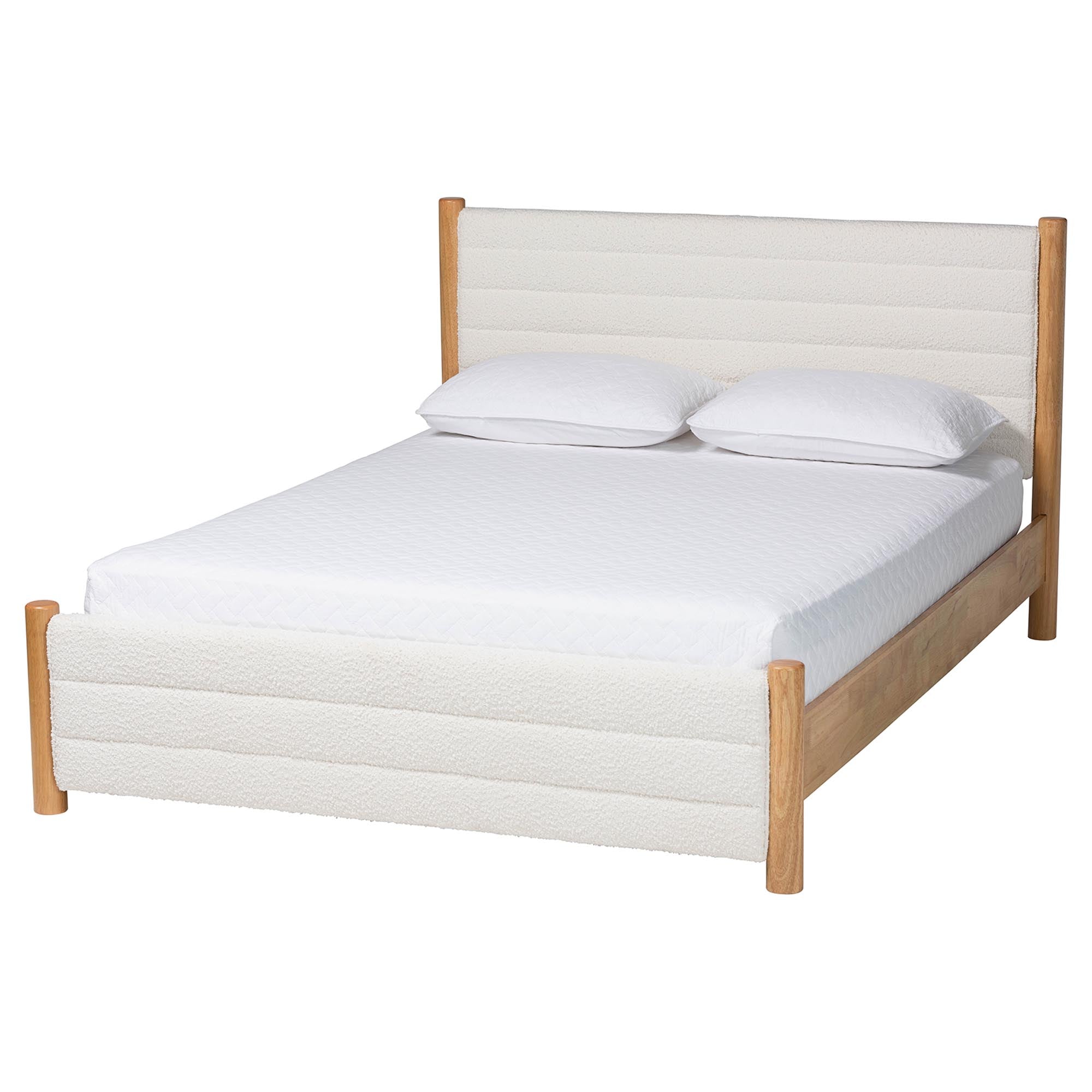 Baxton Studio Eilert Modern Cream Boucle and Oak Brown Wood Queen Bed