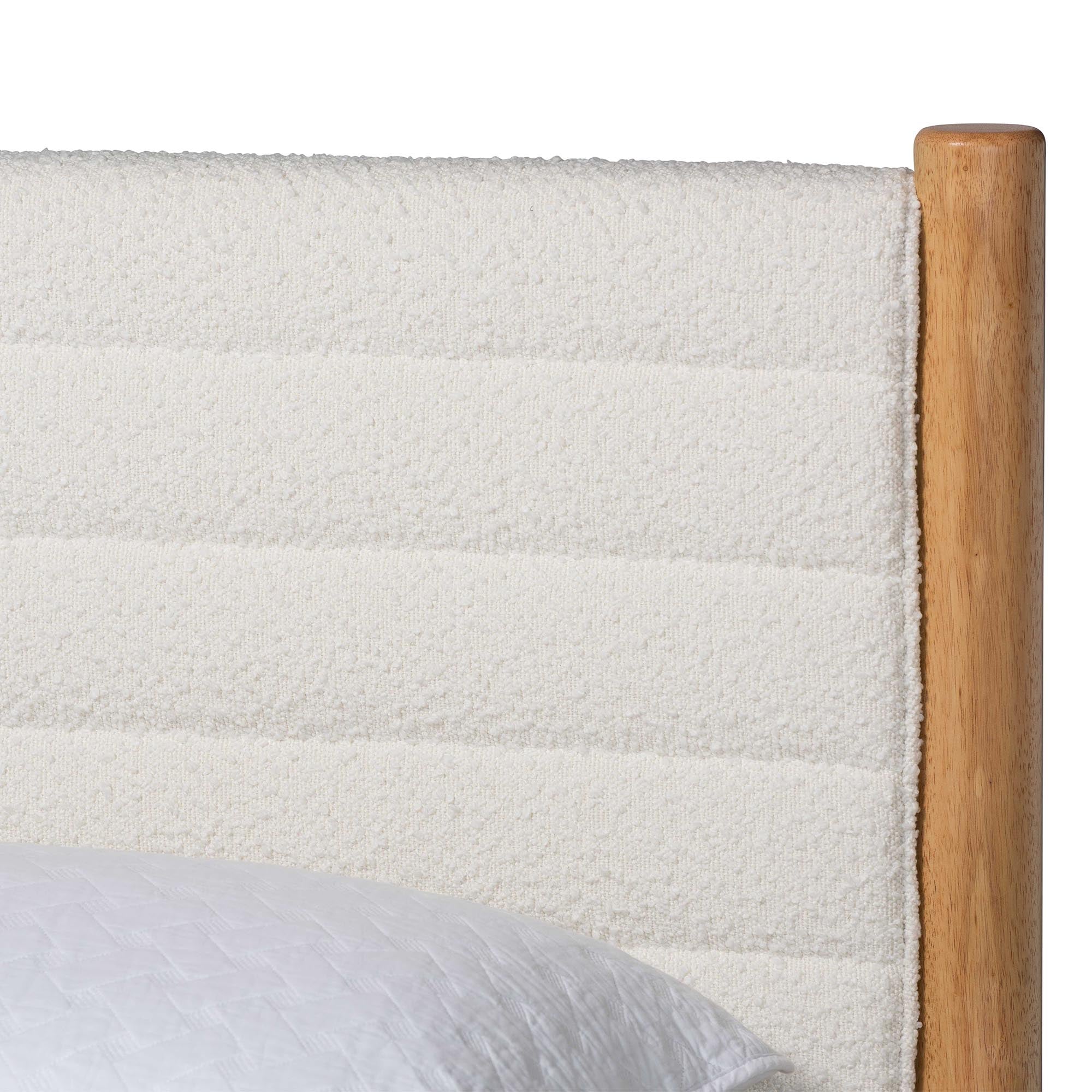 Eilert Modern Cream Boucle and Oak Brown Wood Queen Bed