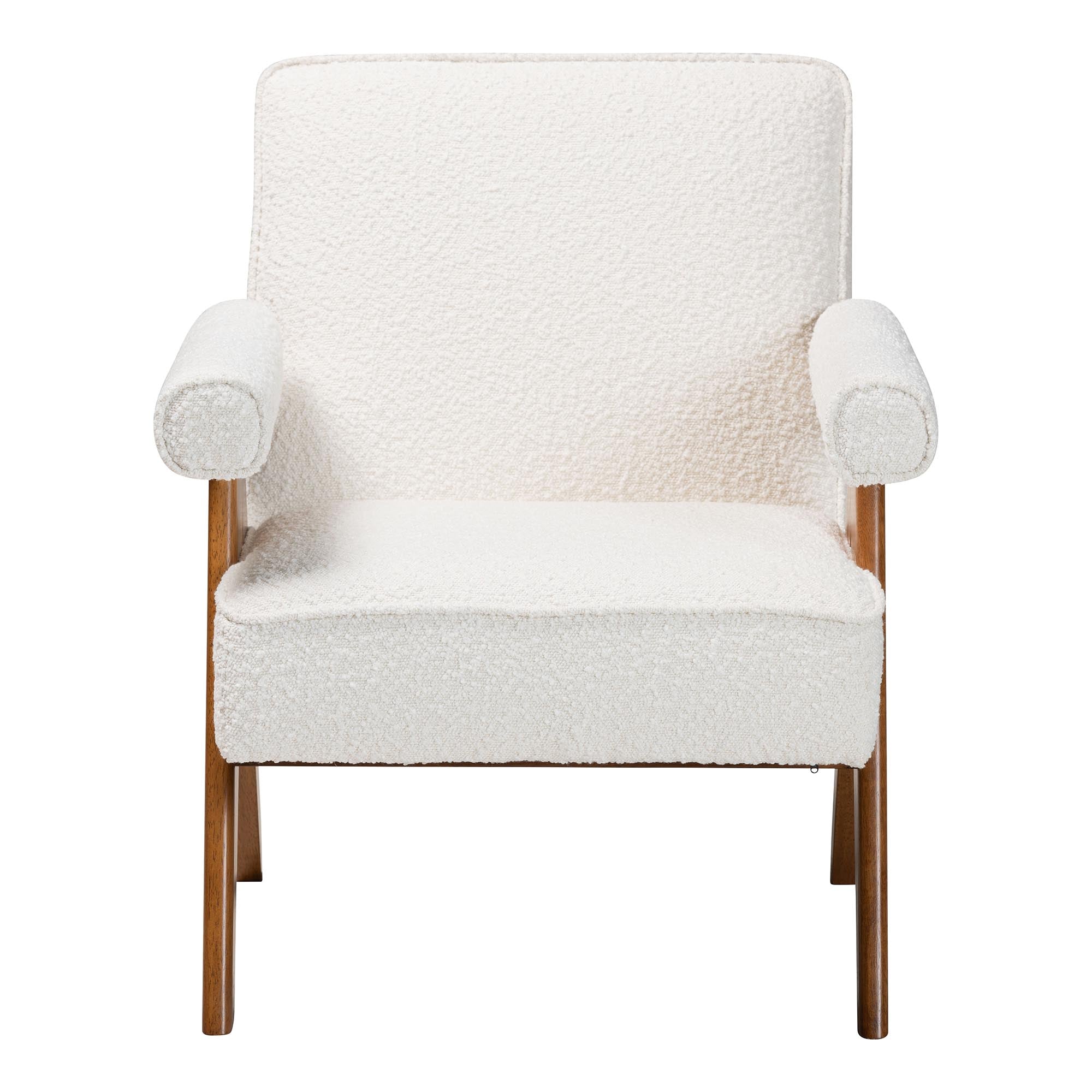 Georgina Japandi Cream Boucle and Walnut Brown Wood Accent Chair