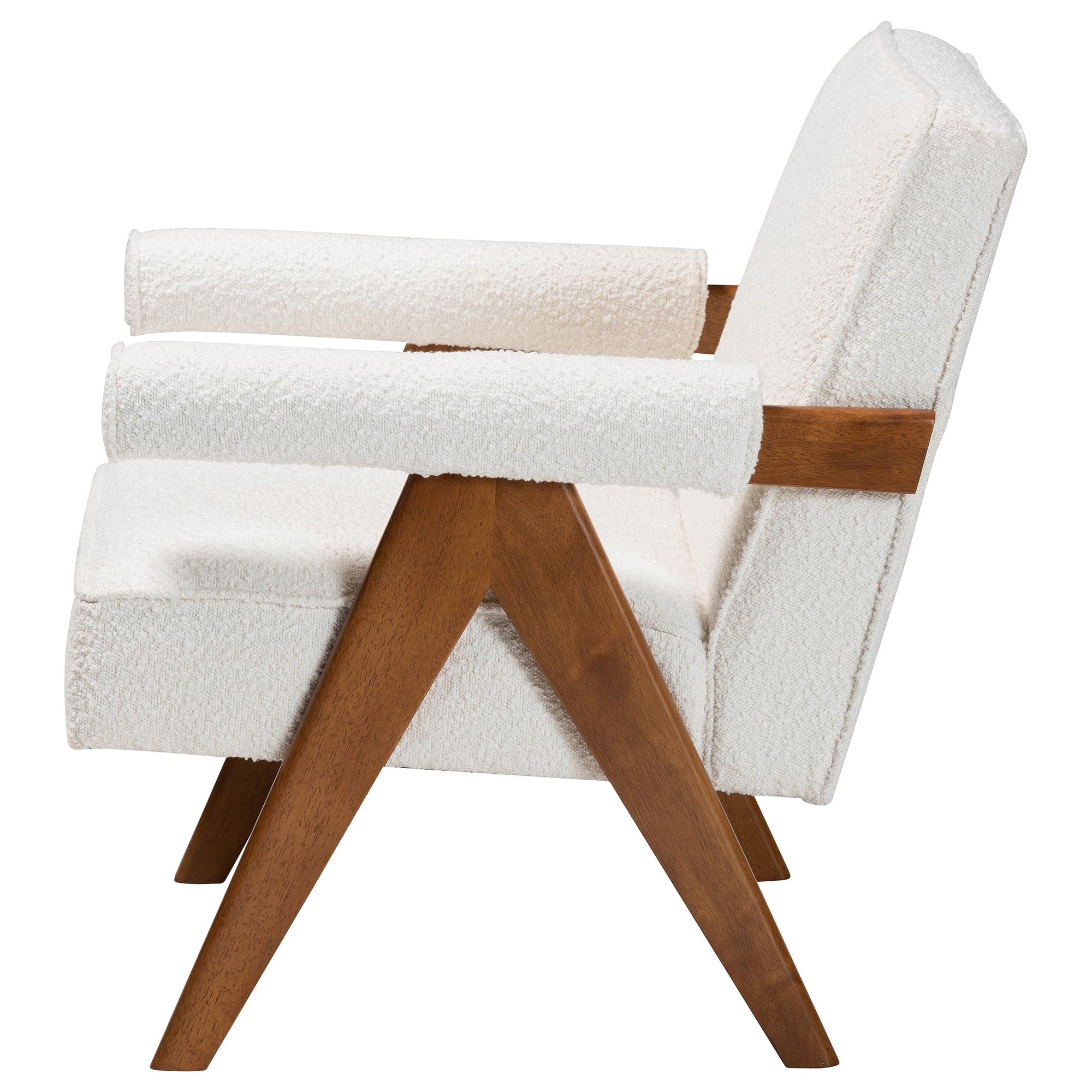 Georgina Japandi Cream Boucle and Walnut Brown Wood Accent Chair