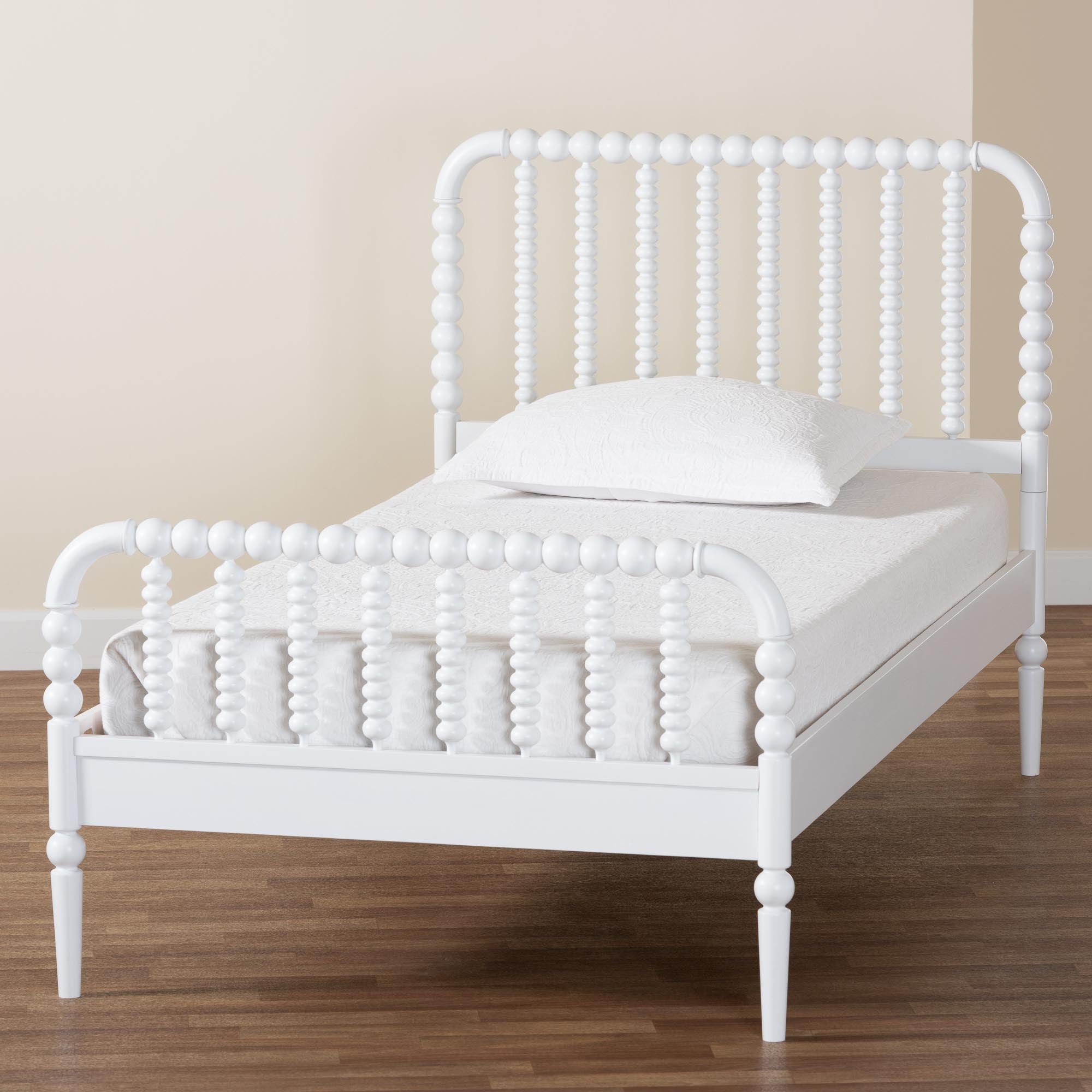 Lucera Mid-Century White Twin Size Bobbin Bed
