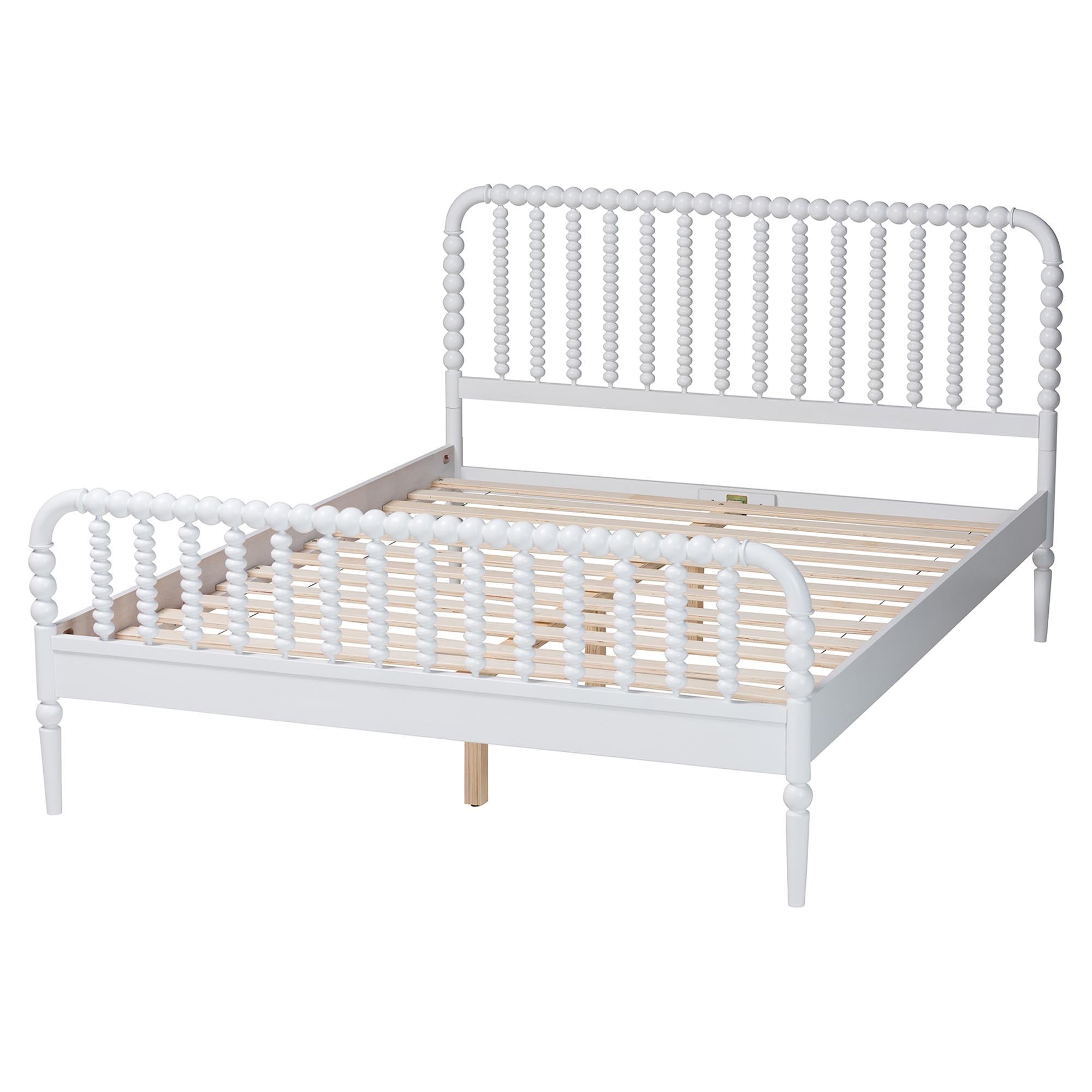 Lucera Mid-Century White Queen Size Bobbin Bed