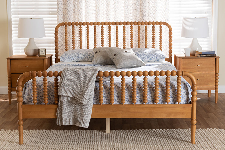 Lucera Mid-Century Oak Brown Queen Size 3-Piece Bobbin Bedroom Set