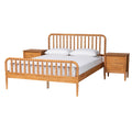 Lucera Mid-Century Oak Brown Queen Size 3-Piece Bobbin Bedroom Set