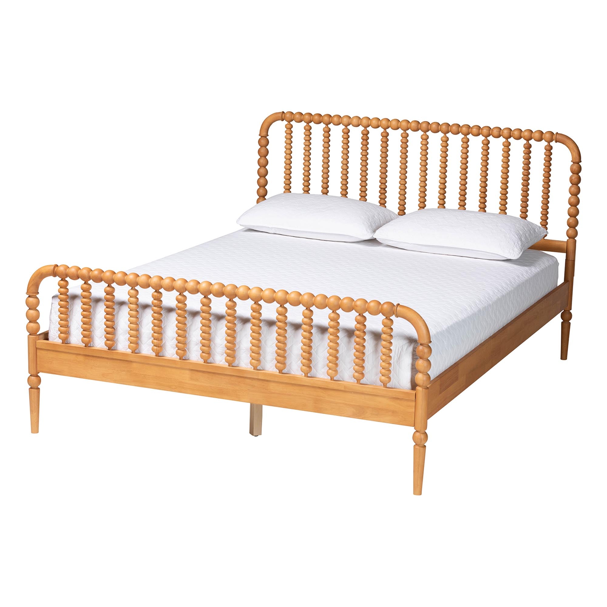 Lucera Mid-Century Oak Brown Queen Size Bobbin Bed