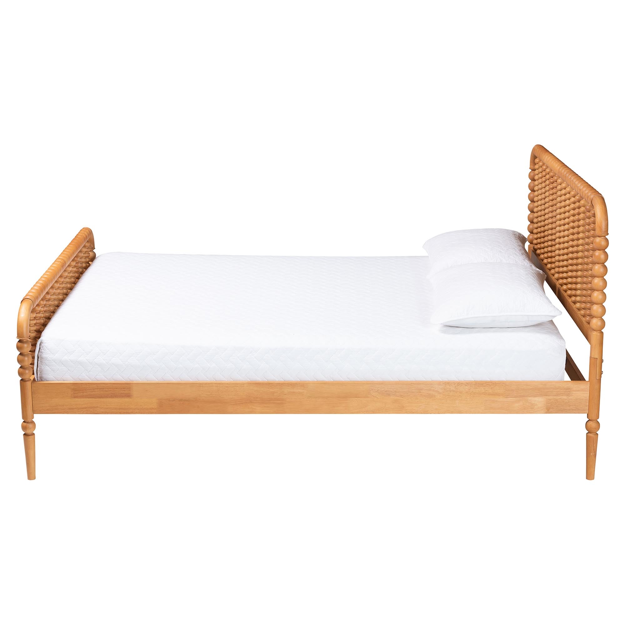 Lucera Mid-Century Oak Brown Queen Size Bobbin Bed