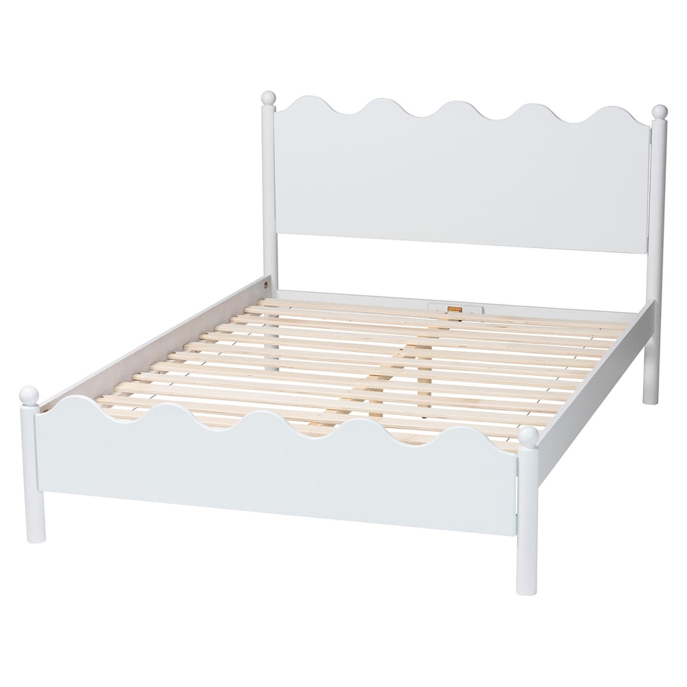 Malaya Modern White Wood Full Platform Bed with Scalloped Edges