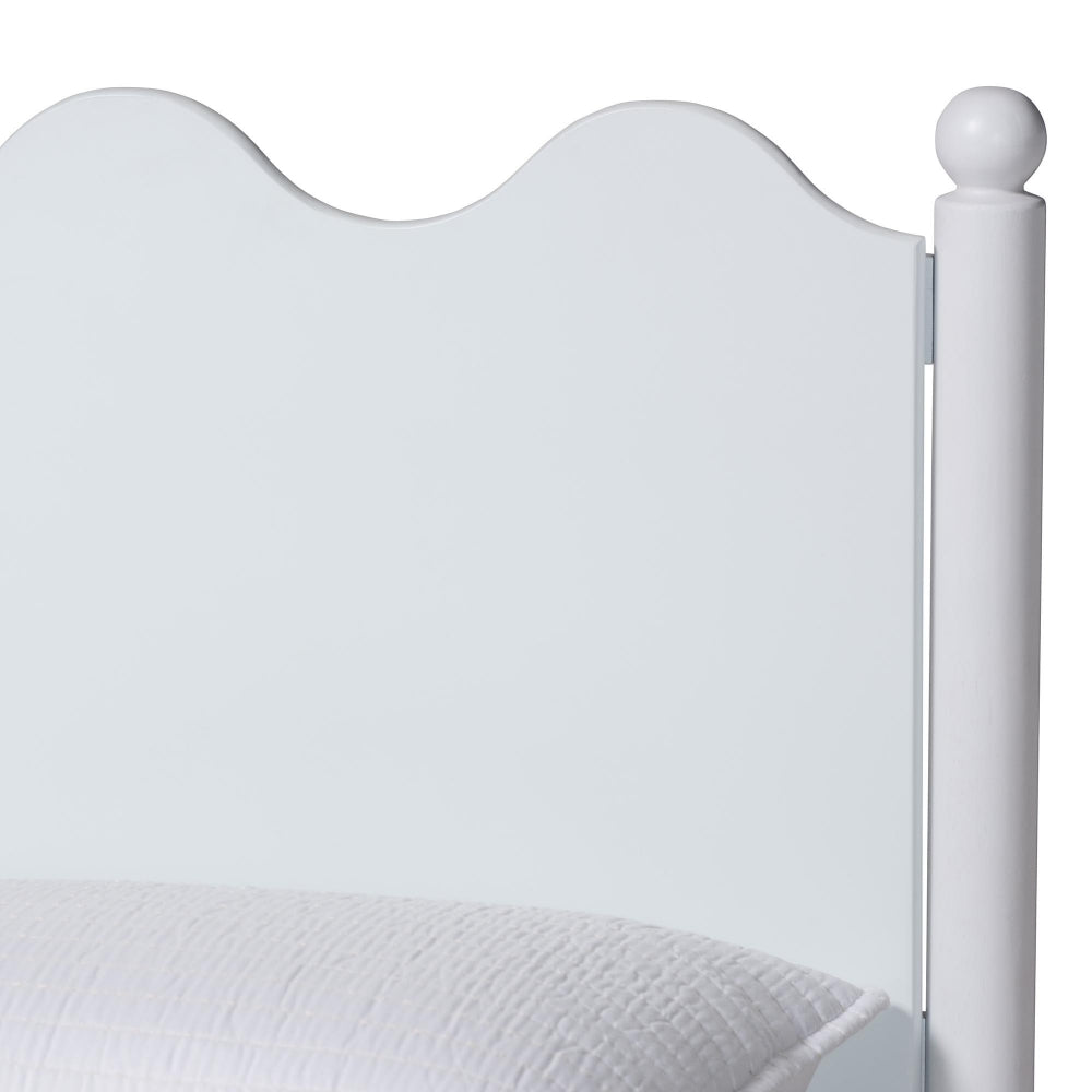 Malaya Modern White Wood Full Platform Bed with Scalloped Edges