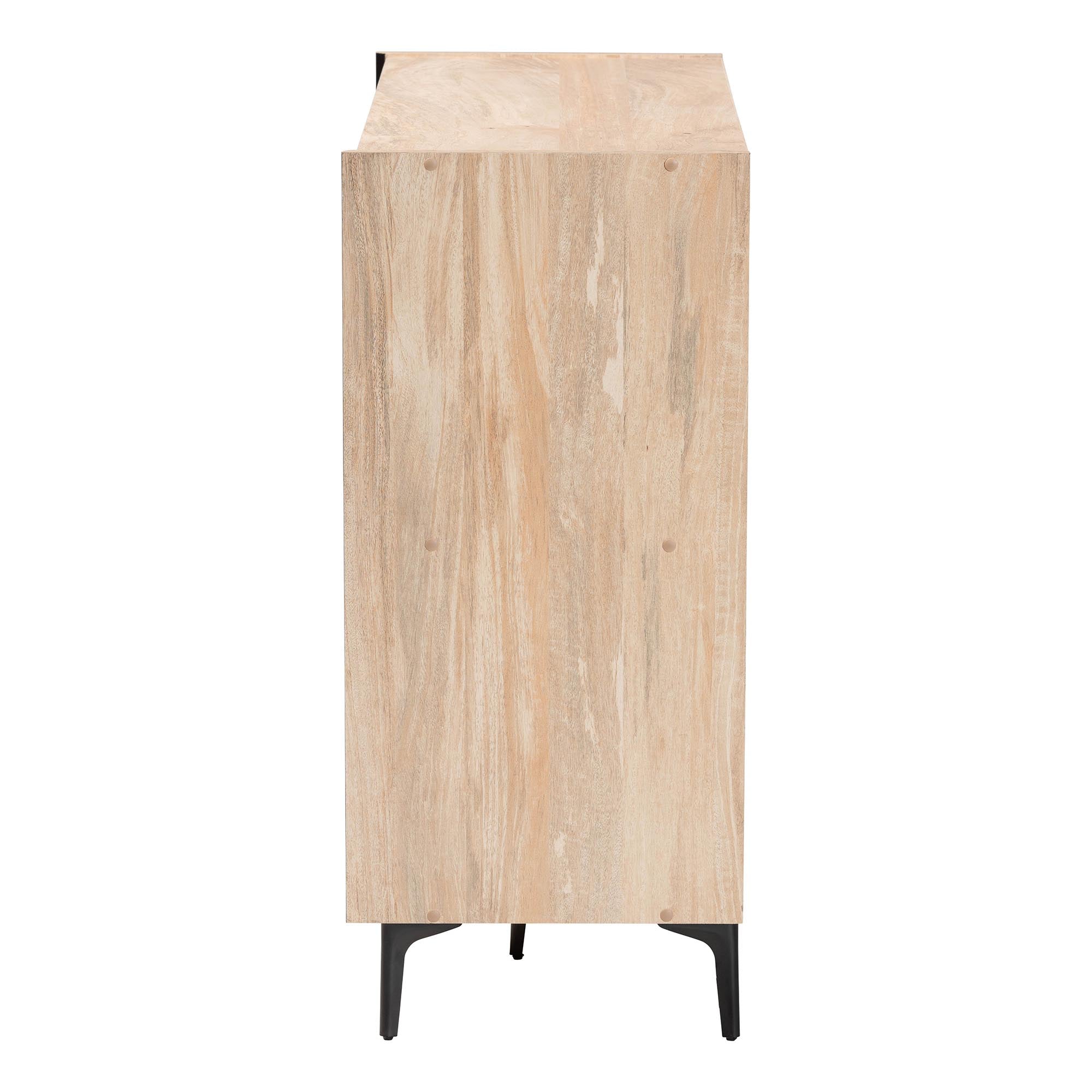 Malcolm Mid-Century Modern Oak Brown Wood Shoe Cabinet with Flipper Doors