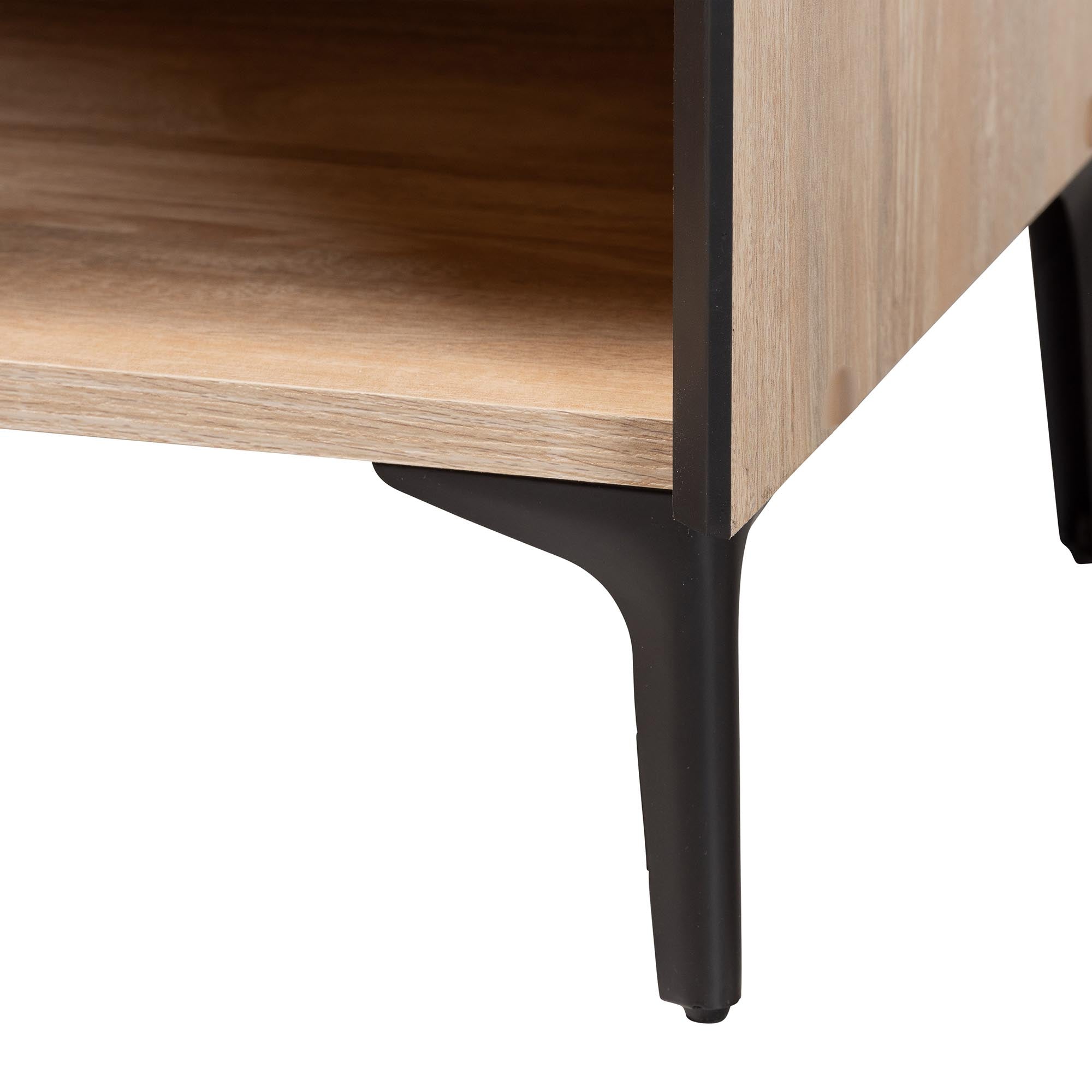 Malcolm Mid-Century Modern Oak Brown Wood Shoe Cabinet with Flipper Doors