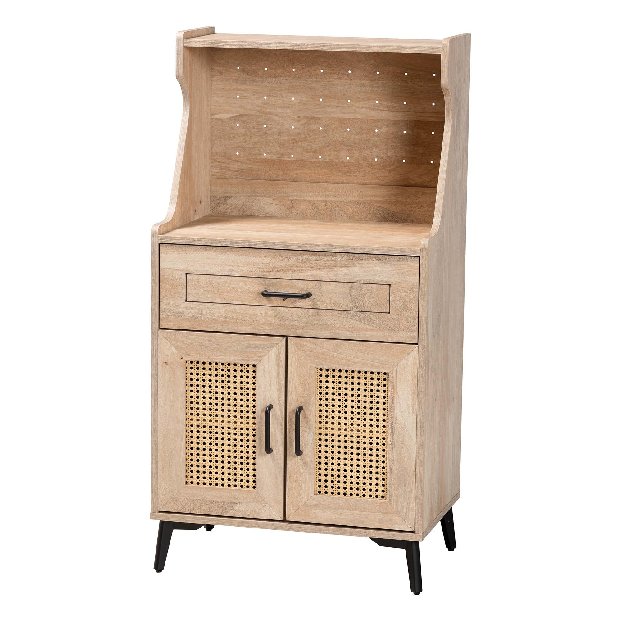 Pavone Mid-Century Modern Oak Brown Wood Kitchen Cabinet