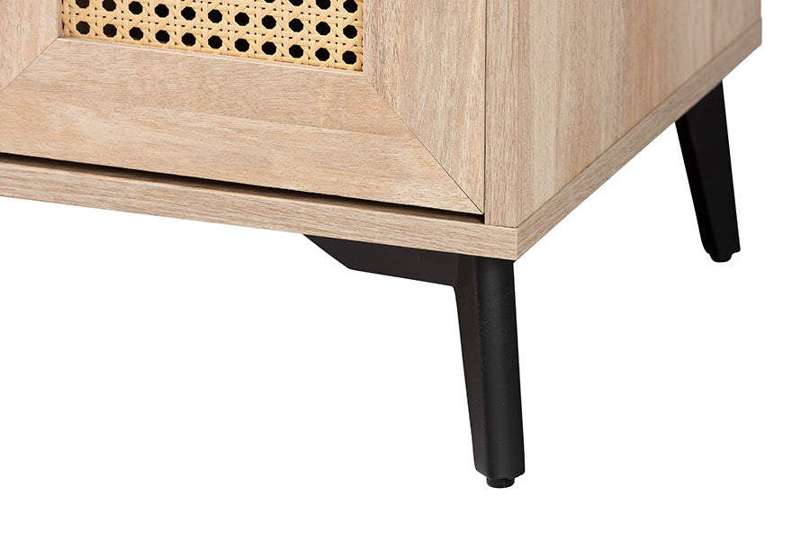 Pavone Mid-Century Modern Oak Brown Wood Kitchen Cabinet