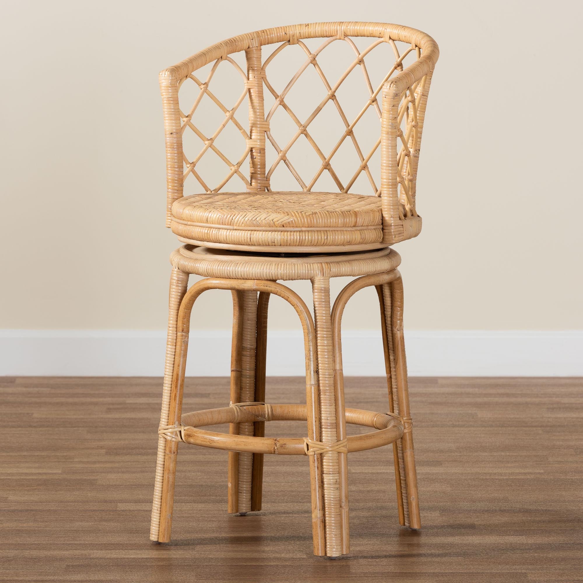 Ayu Bohemian Light Honey Rattan Swivel Counter Stool
