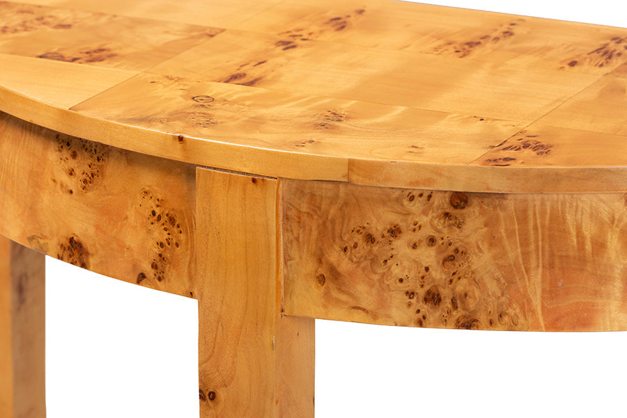 bali & pari Jihan Modern and Contemporary Natural Real Burl Wood Half-Moon Console Table