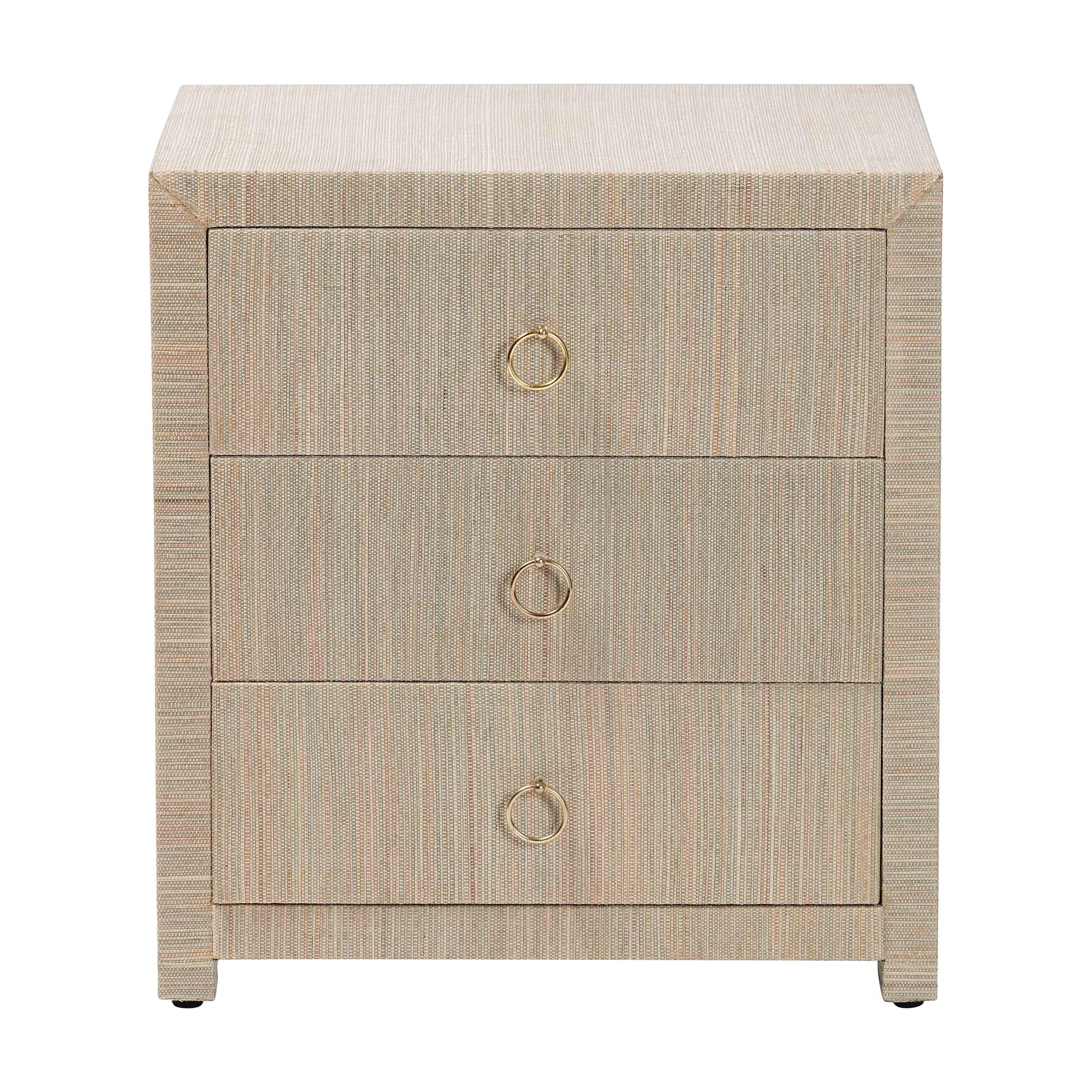 bali & pari Quinn Bohemian Woven Natural Grasscloth 3-Drawer Nightstand