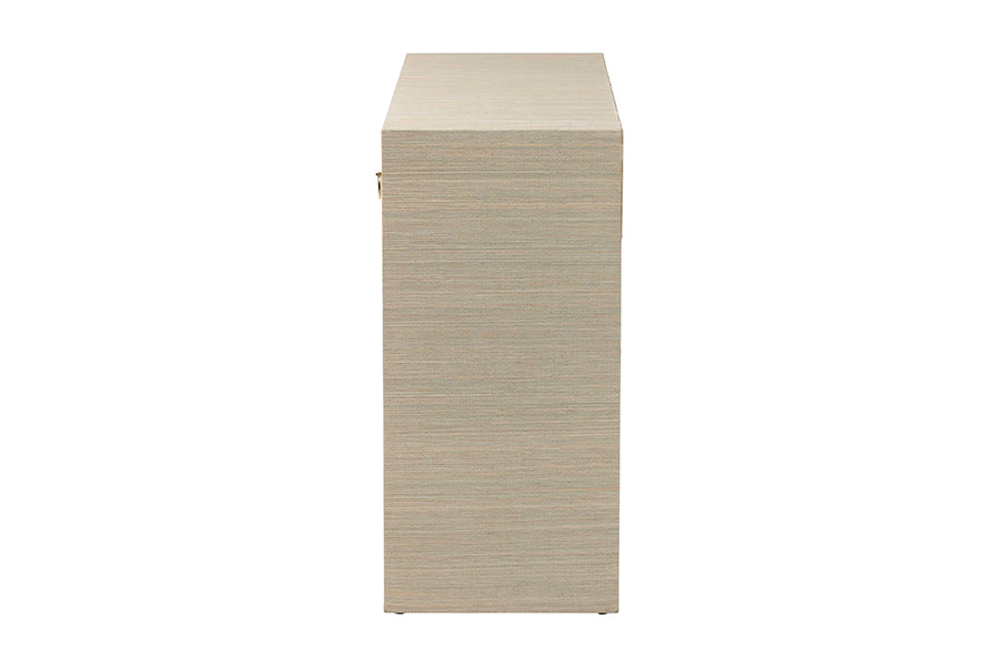 Cielo Bohemian Woven Natural Grasscloth 3-Drawer Console Table