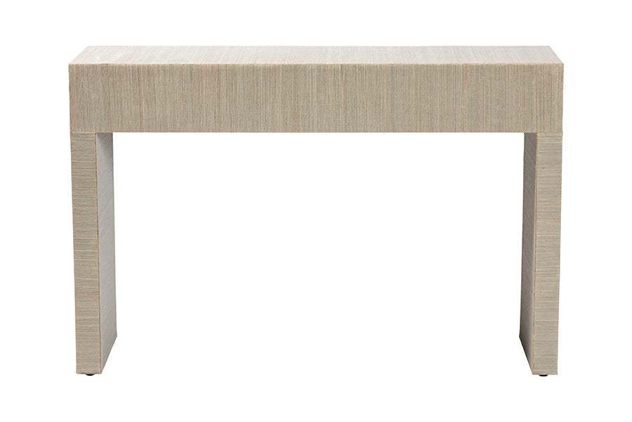 Cielo Bohemian Woven Natural Grasscloth 3-Drawer Console Table