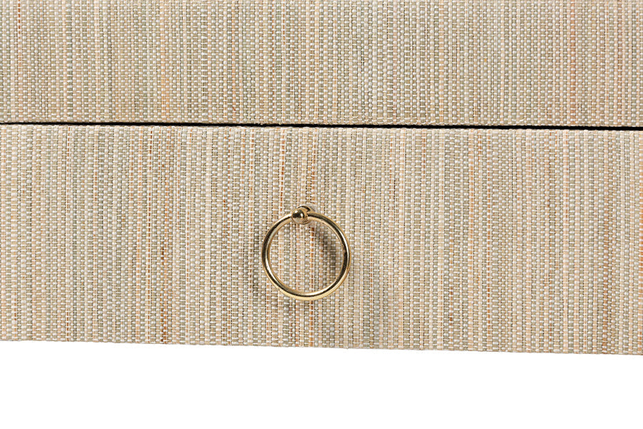 Cielo Bohemian Woven Natural Grasscloth 3-Drawer Console Table