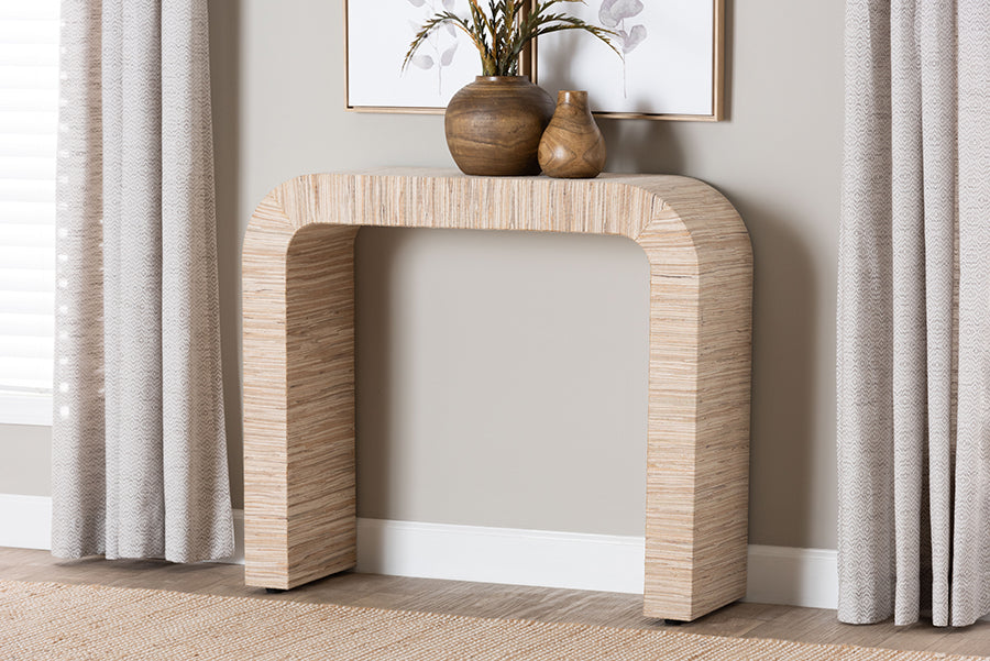 Yareli Bohemian Woven Natural Grasscloth Console Table