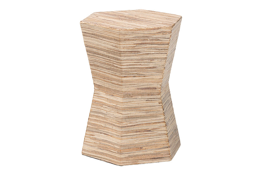 Idana Bohemian Woven Grasscloth Hourglass End Table