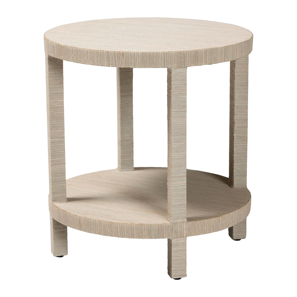 Rocco Bohemian Woven Grasscloth End Table