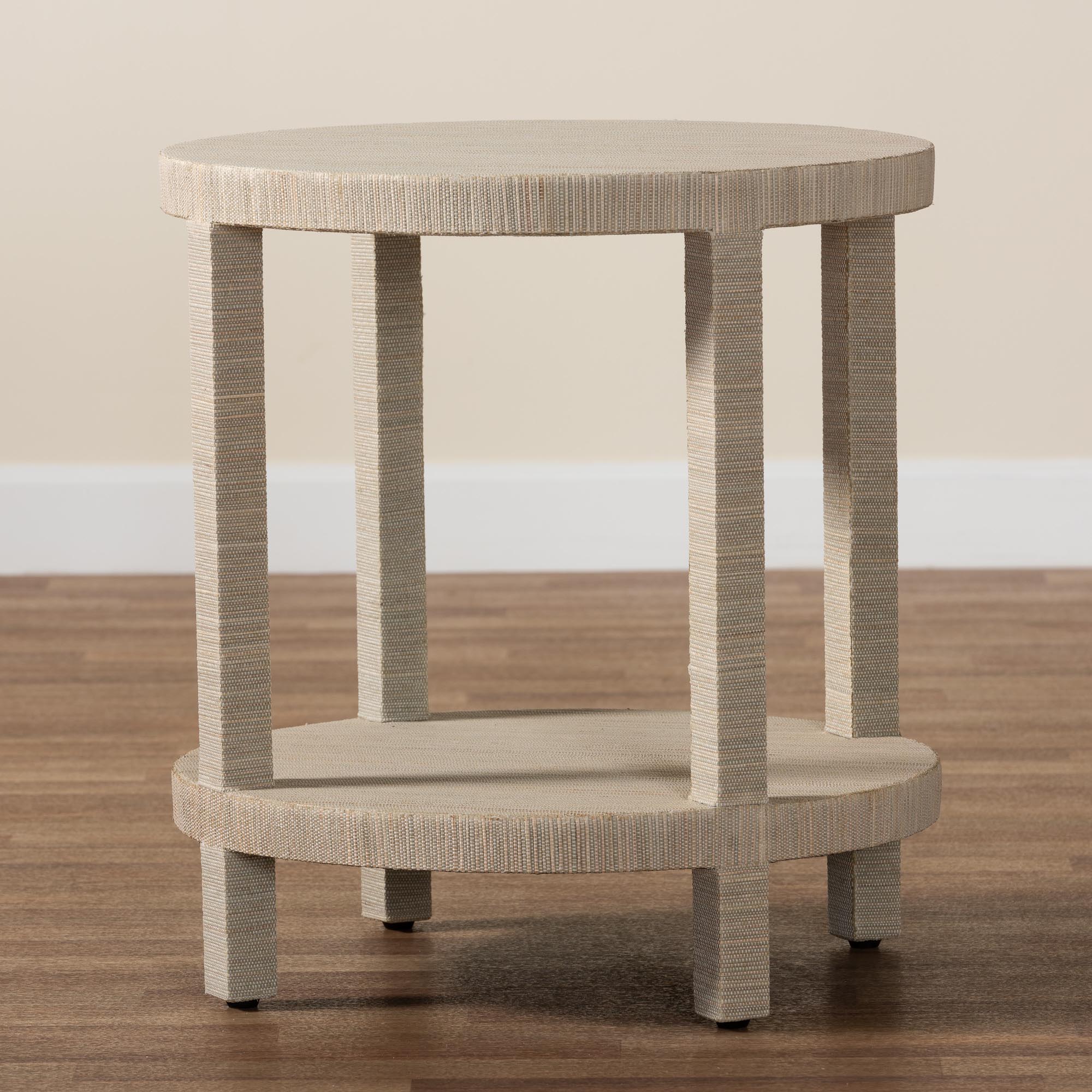 Rocco Bohemian Woven Grasscloth End Table