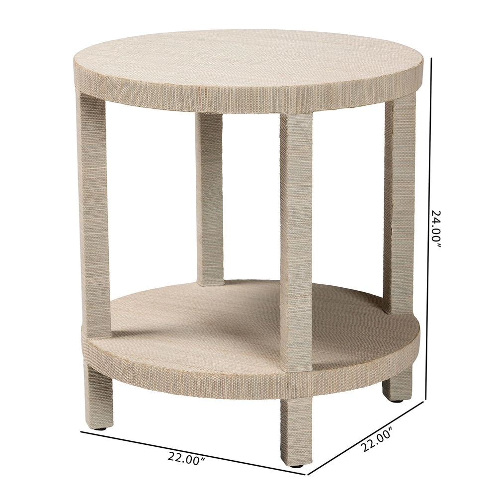 Rocco Bohemian Woven Grasscloth End Table