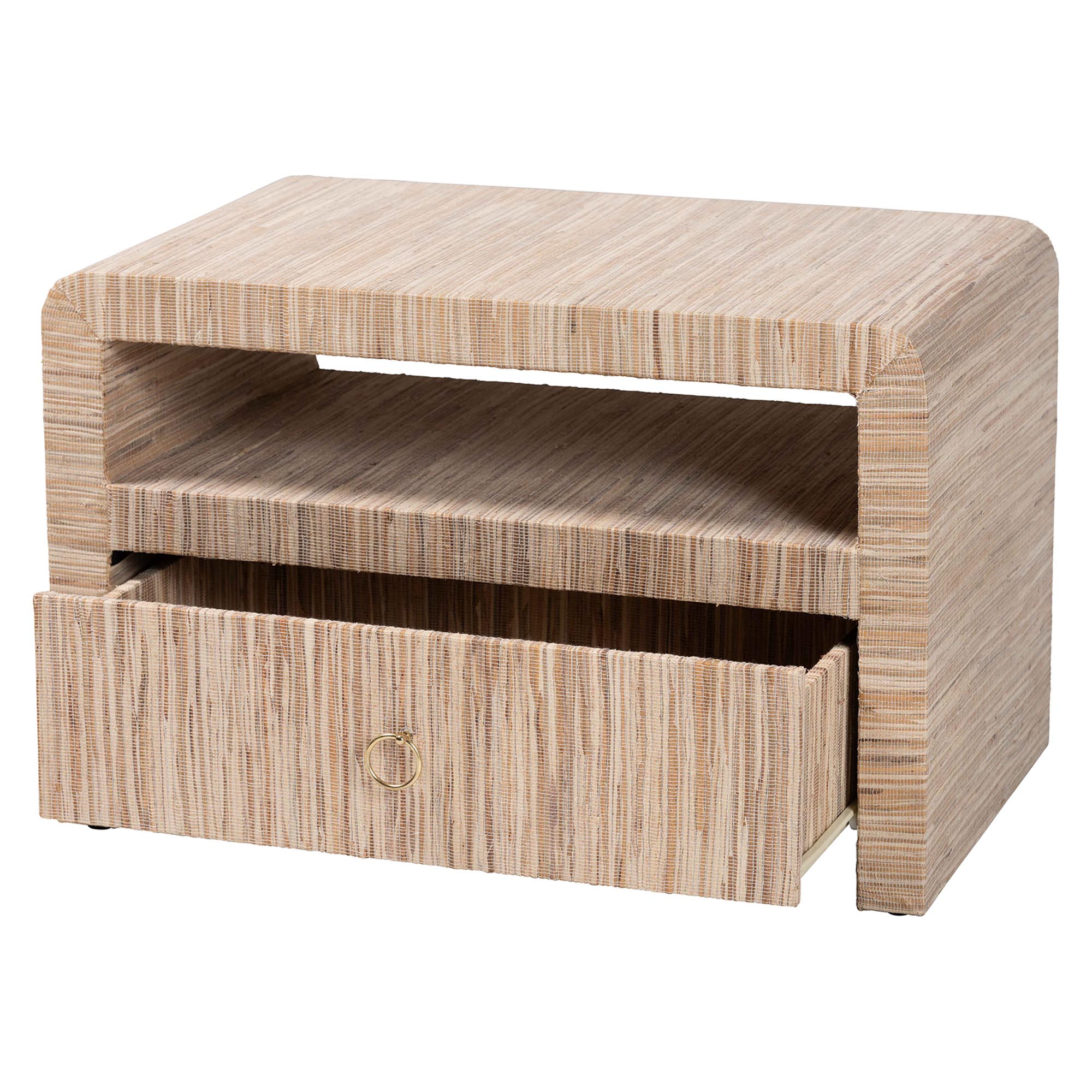 Hannah Bohemian Woven Grasscloth 1-Drawer Nightstand